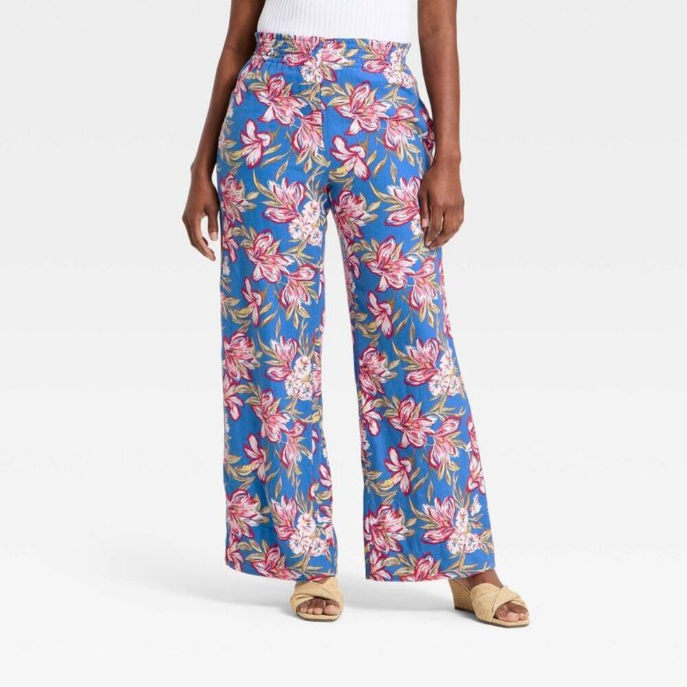 A New Day - Women's Linen Wide Leg Pull-On Pants - A New Day B Blue